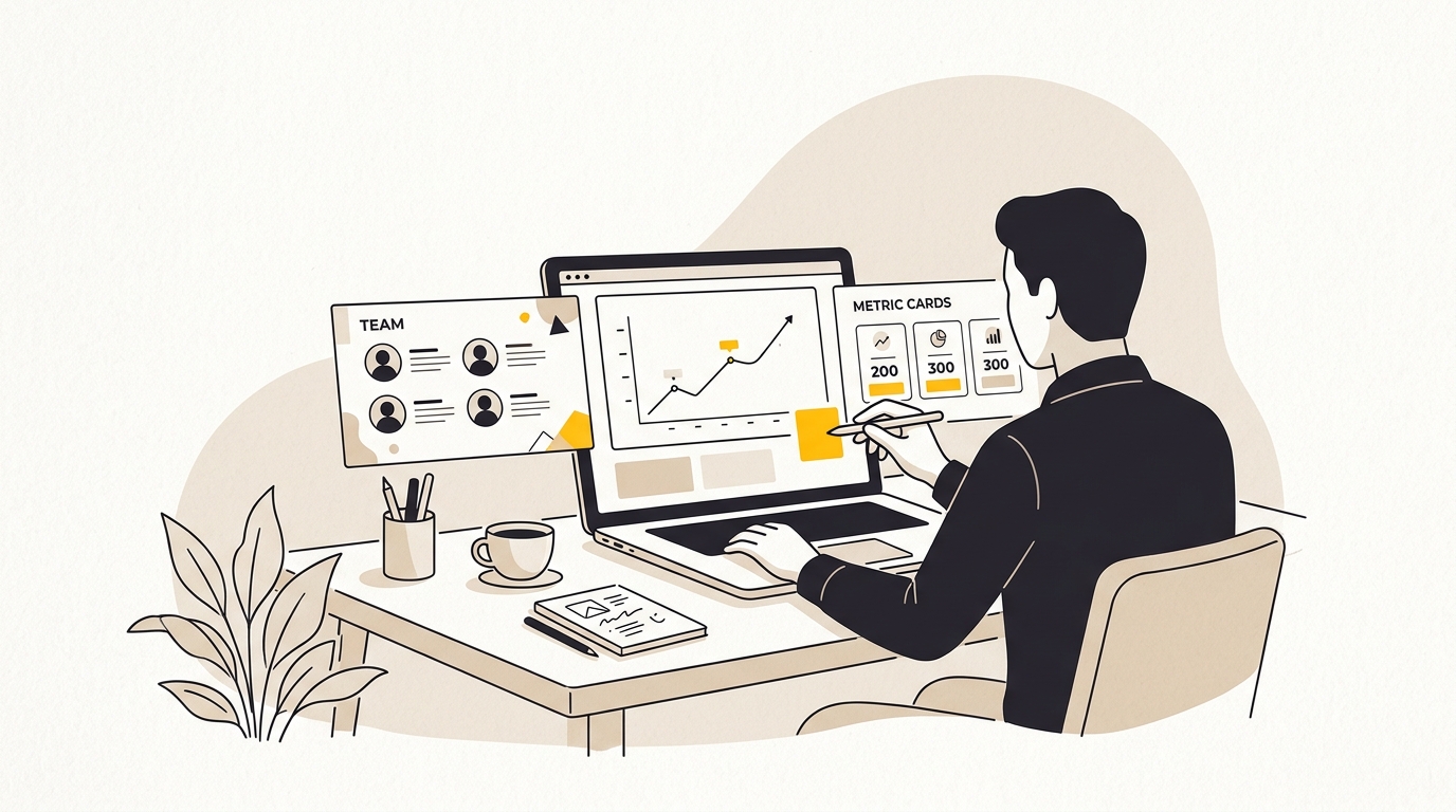 A founder reviewing a clean Canva pitch deck layout with team, traction and financial slides.