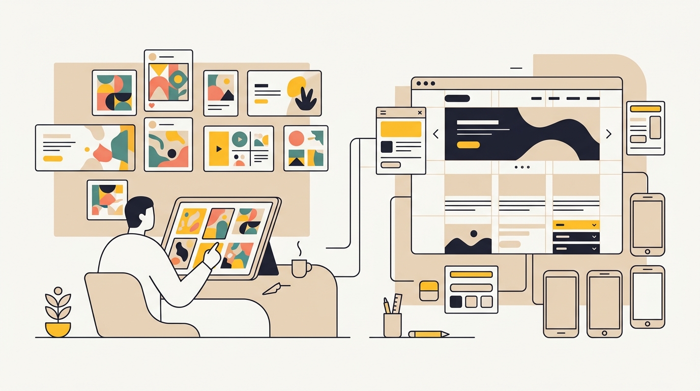 Canva vs Figma shown as a hybrid brand workflow, with quick marketing templates alongside a responsive website design system.