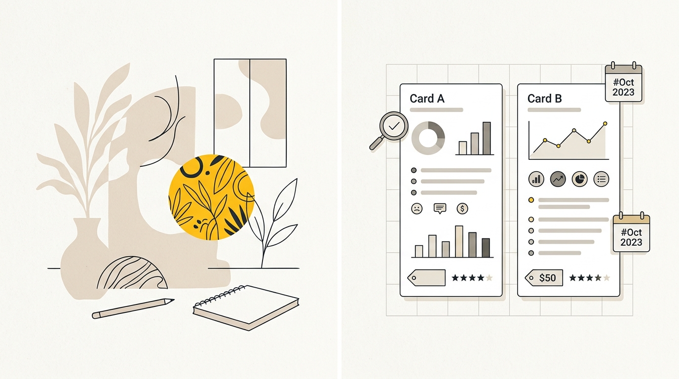 Balanced product cards on a comparison grid illustrate comparison pages for AI search.