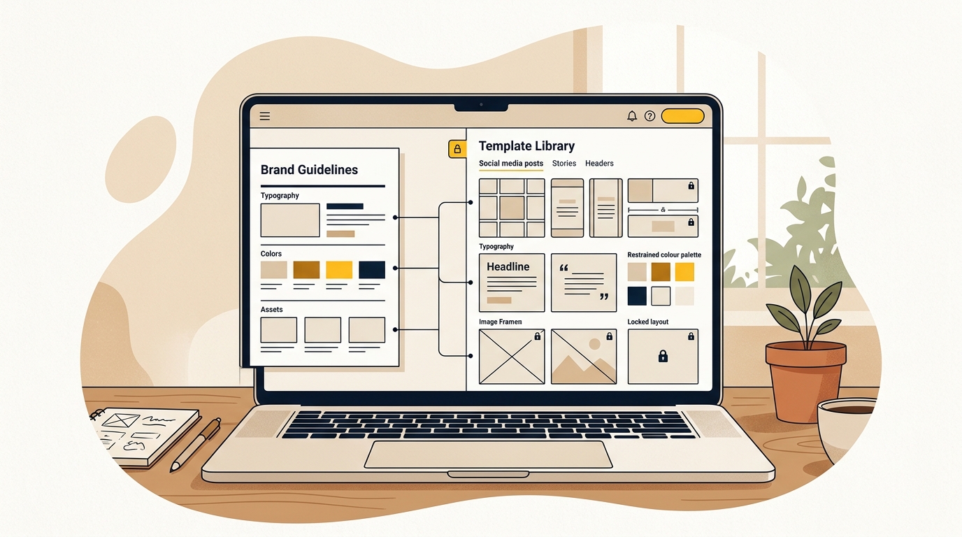 A brand guidelines document translated into custom Canva templates with consistent colours, typography and layout.