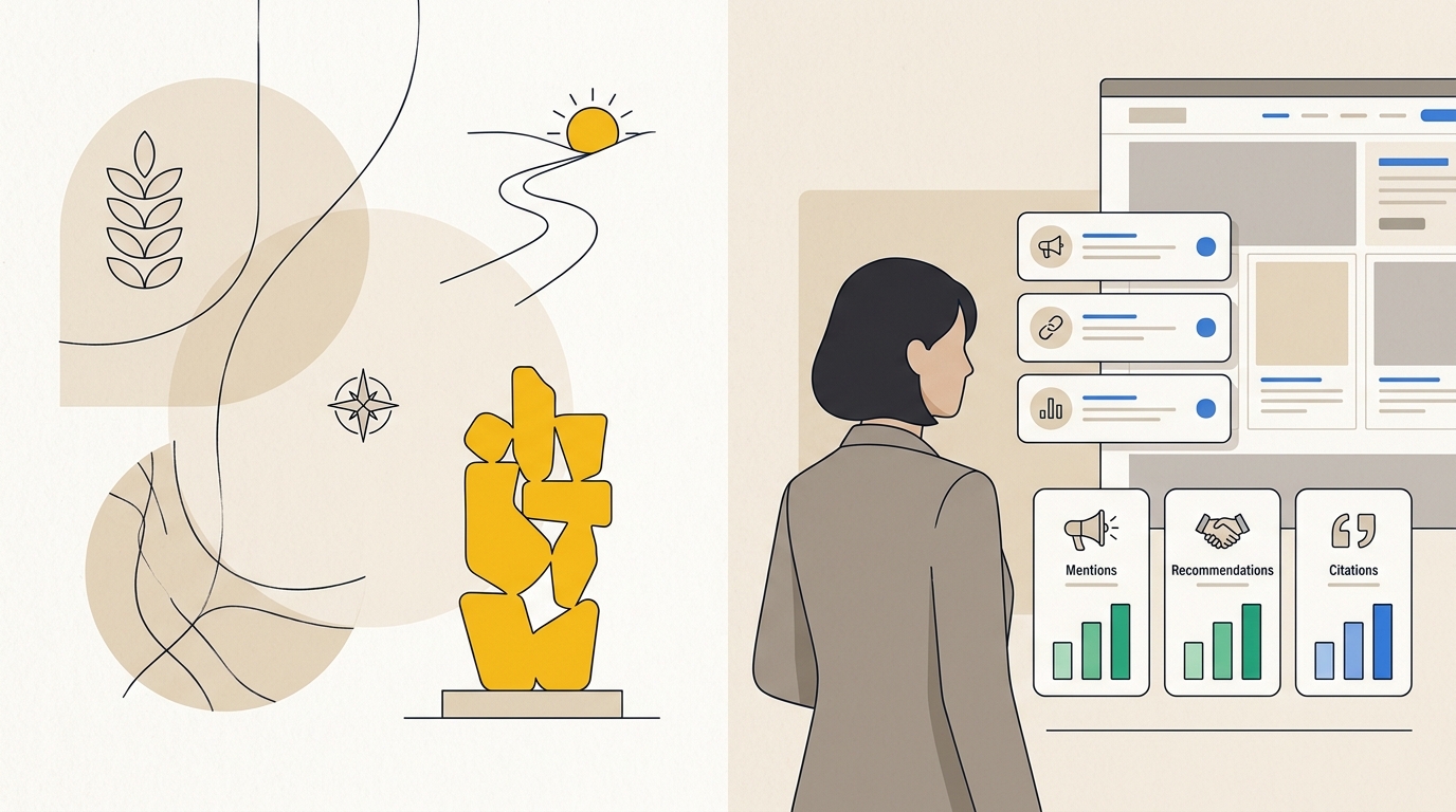 Marketing lead reviewing a prompt set and three measures to measure AI search visibility.
